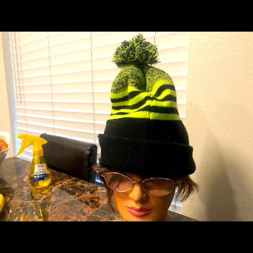 Seahawks Women’s Black Lime Green Beanie Hat Knitted Hat Warm Hats Size One